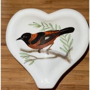 Vintage Limoges L. Lourioux Le Faune Heart Covered Bird Motif Porcelain Box